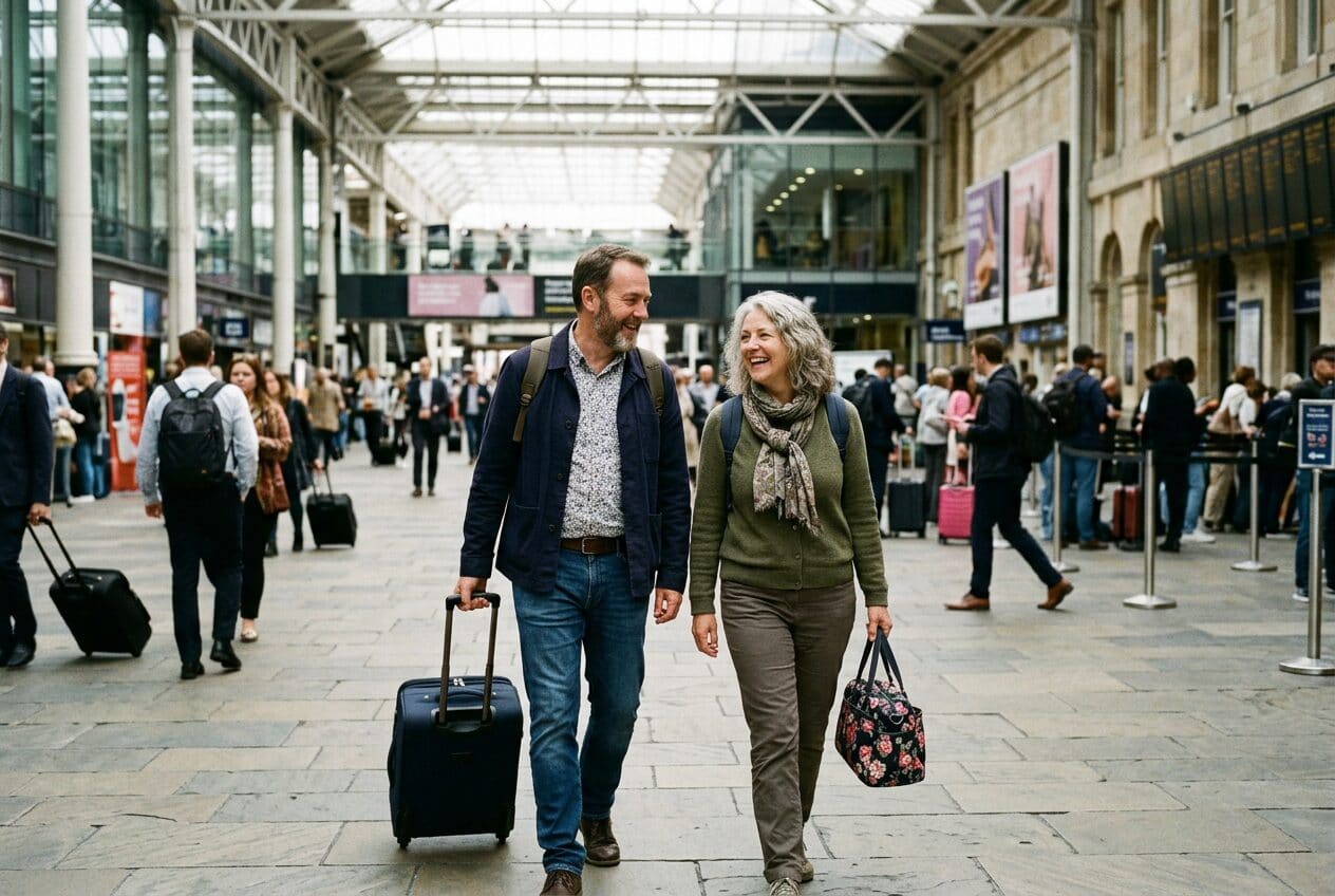 A pharmacist speaking with a couple during a travel health consultation